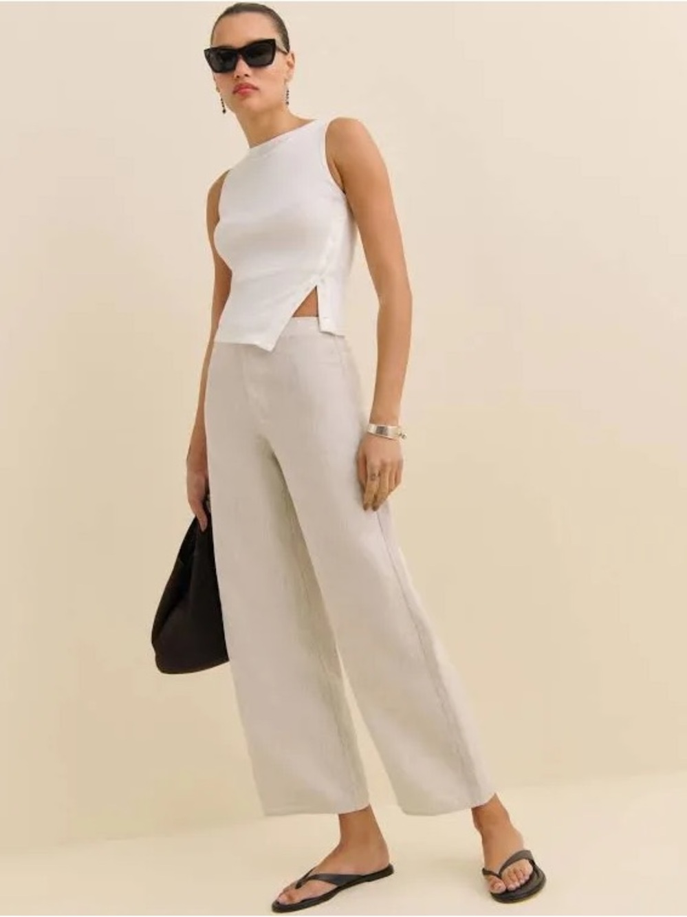 NWT Reformation Joni Linen Cropped Pant | Oatmeal | Size 4 | High Rise Wide Leg